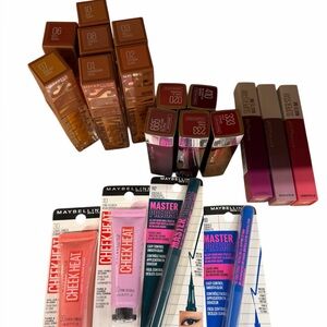 Maybelline Lipsticks, Eyeliners, Cheek Tints, and Liquid Blush Bundle